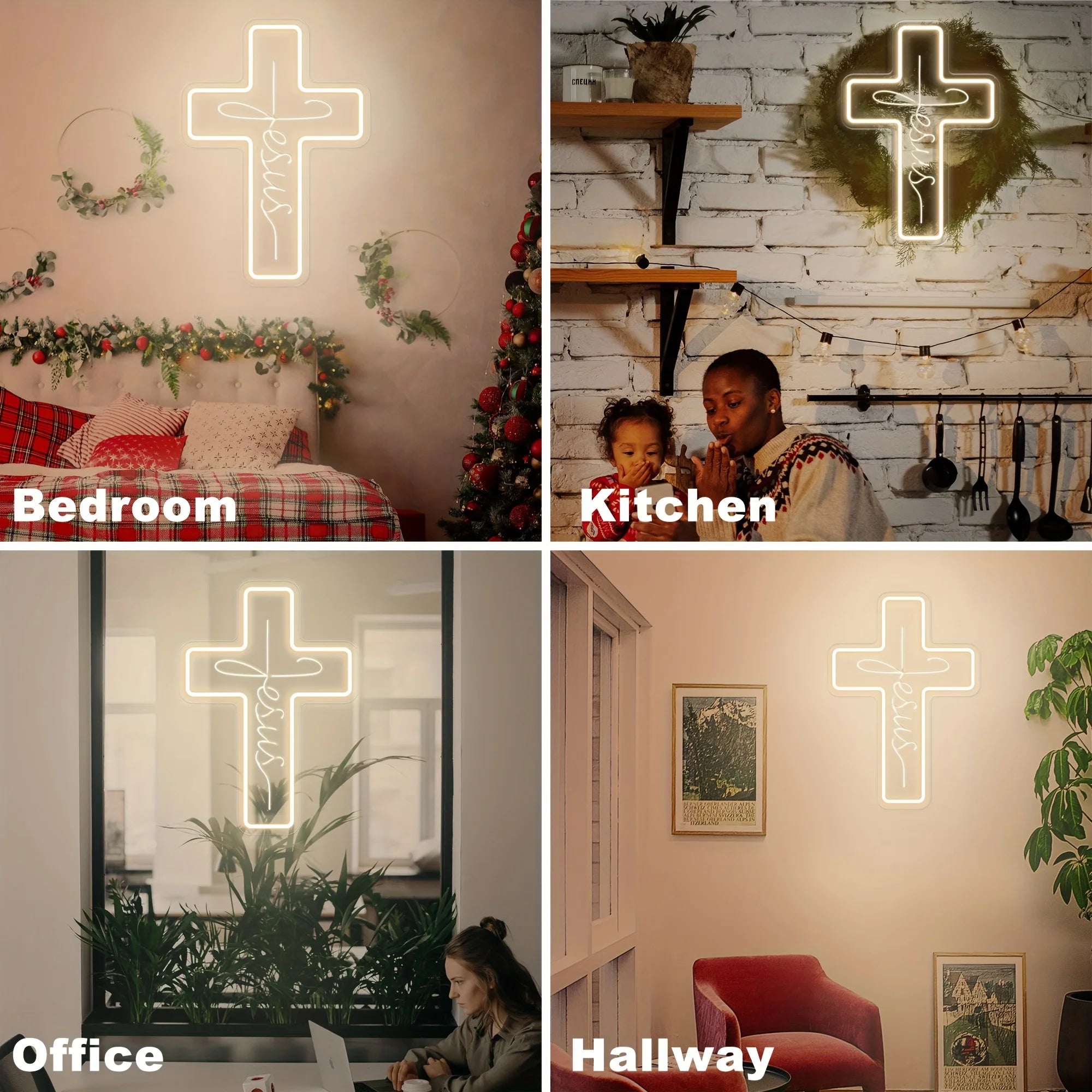 Jesus Cross LED Neon Sign – Faith Wall Decor for Home & Church