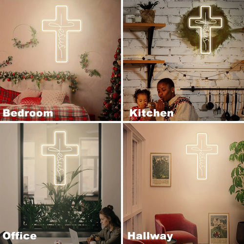 Jesus Cross LED Neon Sign – Faith Wall Decor for Home & Church