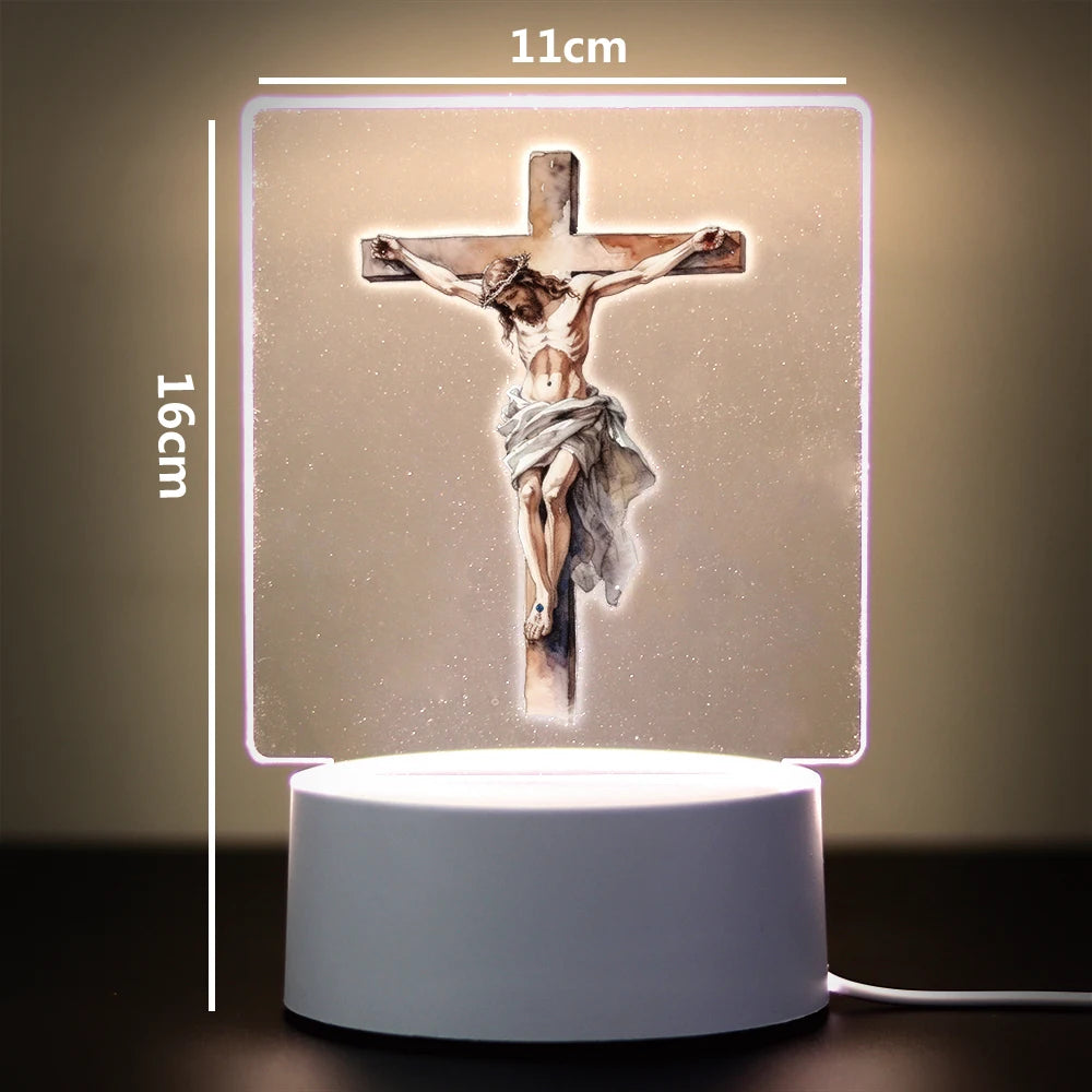 3D Cross Acrylic LED Night Light – Faith Room & Desk Lamp
