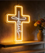 Jesus Cross LED Neon Sign – Faith Wall Decor for Home & Church