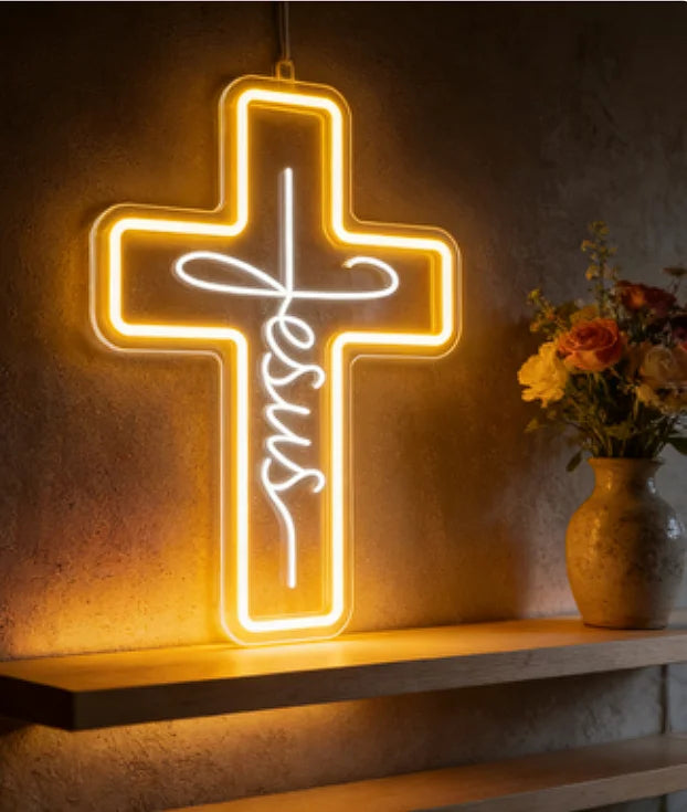 Jesus Cross LED Neon Sign – Faith Wall Decor for Home & Church