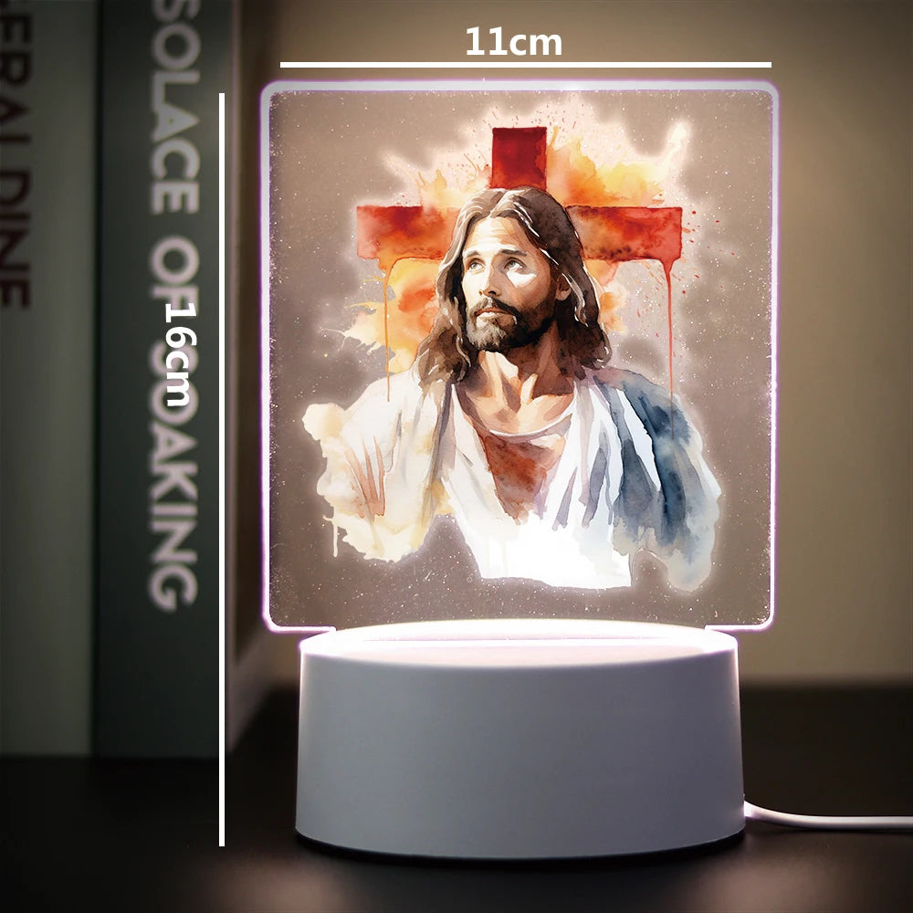 3D Cross Acrylic LED Night Light – Faith Room & Desk Lamp