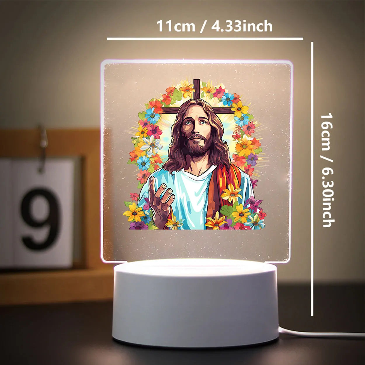 3D Cross Acrylic LED Night Light – Faith Room & Desk Lamp