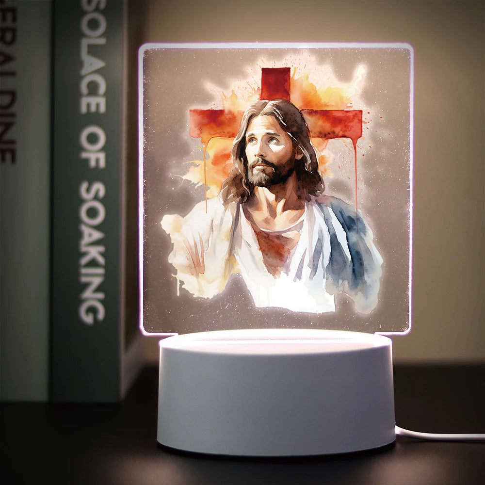 3D Cross Acrylic LED Night Light – Faith Room & Desk Lamp