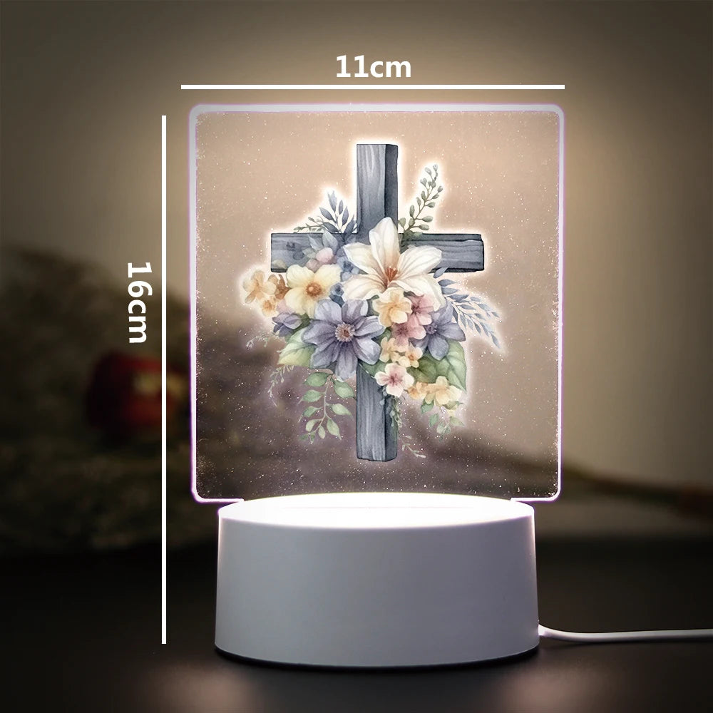 3D Cross Acrylic LED Night Light – Faith Room & Desk Lamp