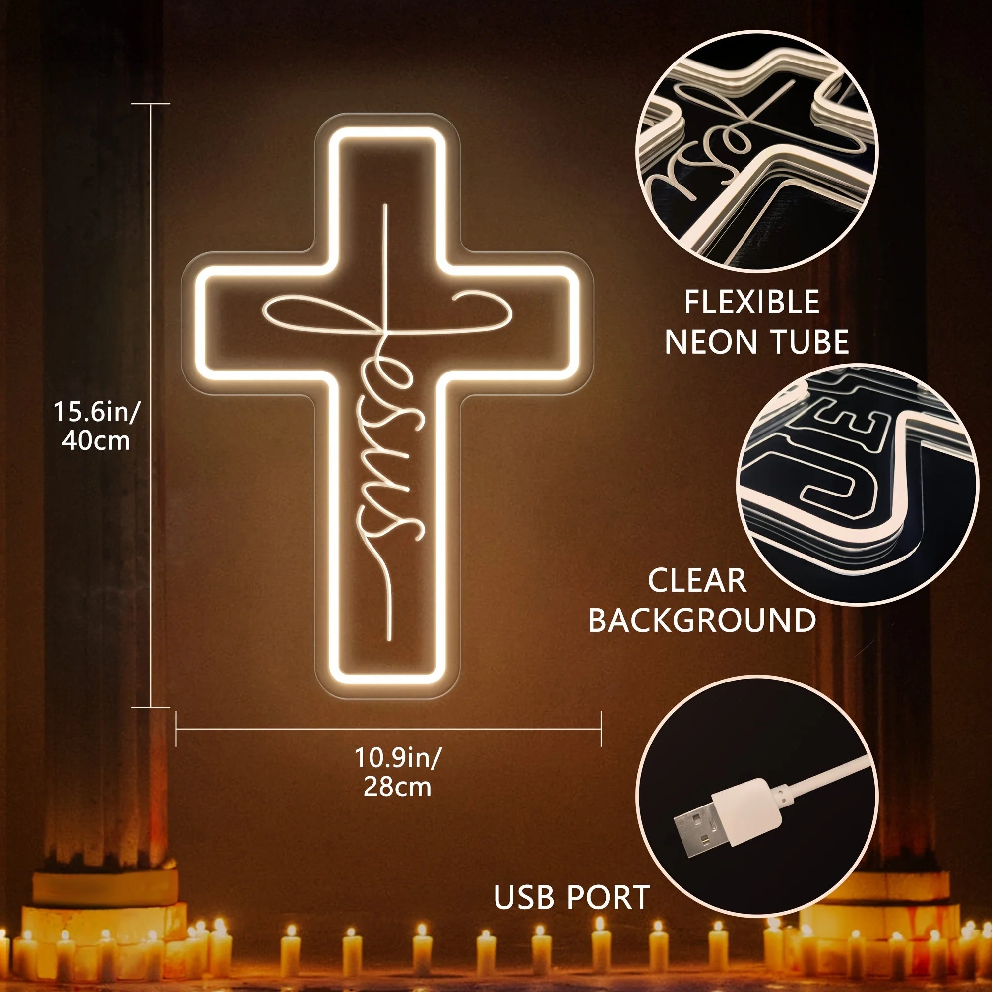 Jesus Cross LED Neon Sign – Faith Wall Decor for Home & Church