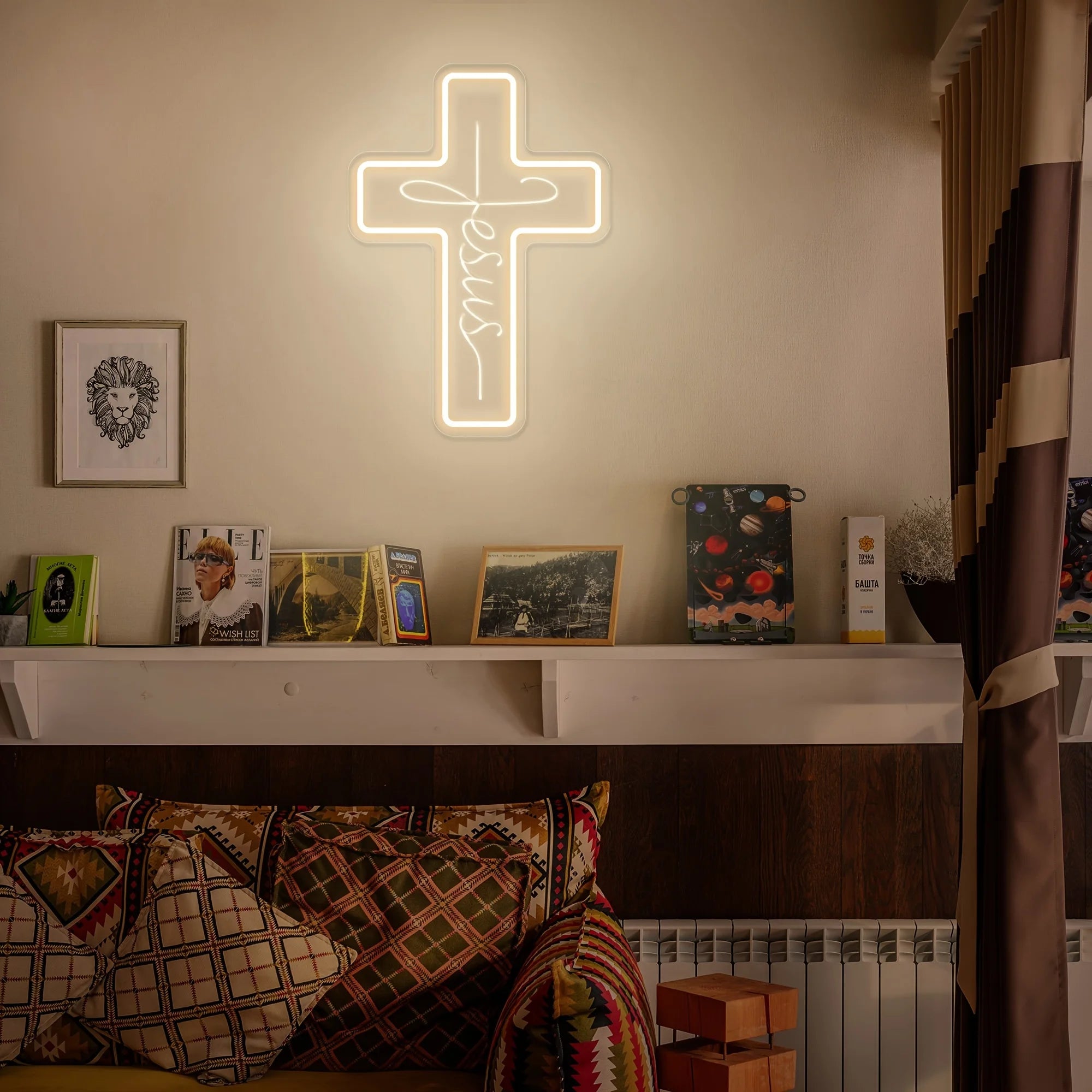 Jesus Cross LED Neon Sign – Faith Wall Decor for Home & Church