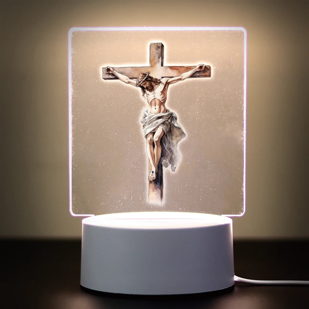3D Cross Acrylic LED Night Light – Faith Room & Desk Lamp