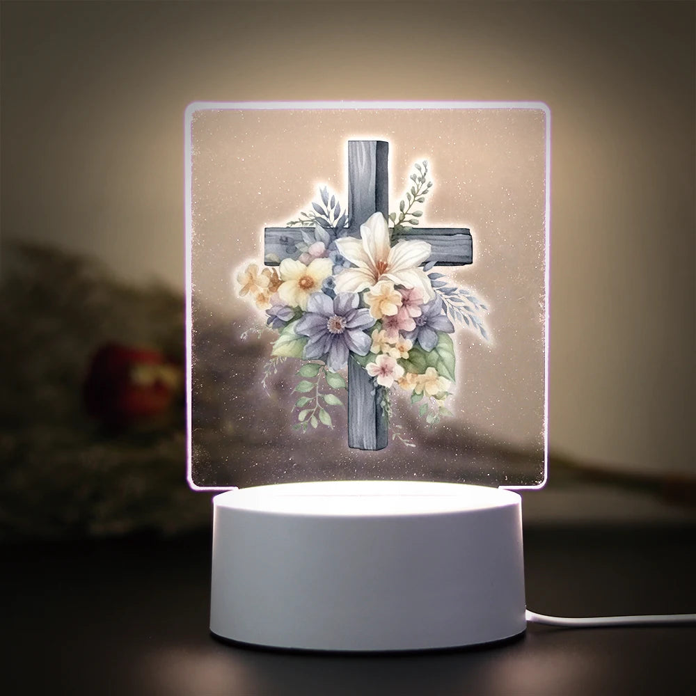 3D Cross Acrylic LED Night Light – Faith Room & Desk Lamp