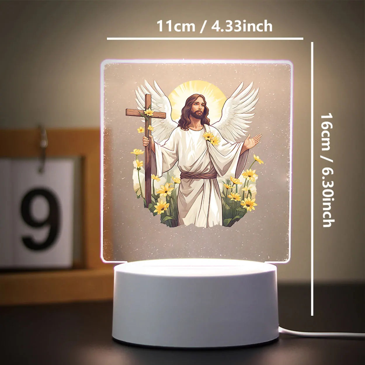 3D Cross Acrylic LED Night Light – Faith Room & Desk Lamp